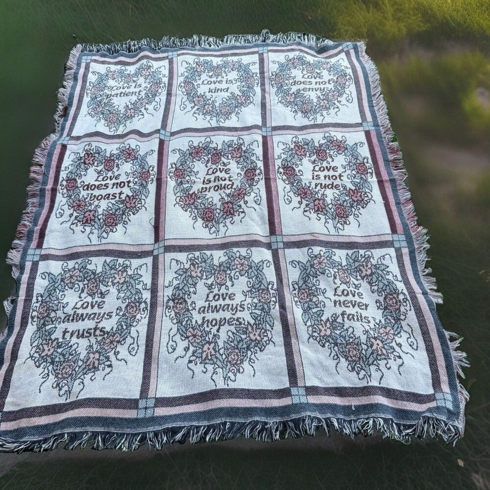 VTG Home Interiors "Love Is" by Charles Humphrey Woven Throw Blanket Tapestry